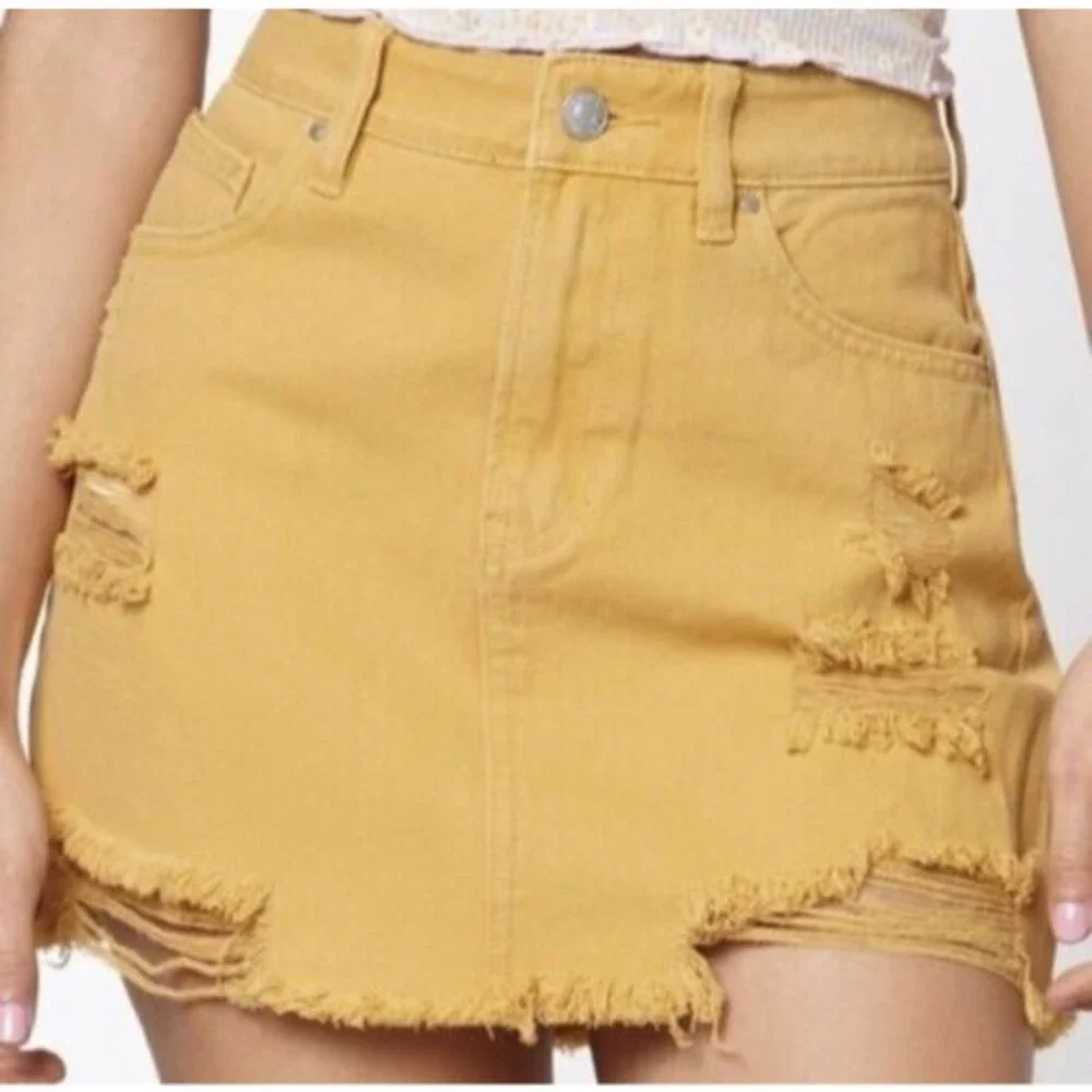 PacSun Distressed Jean Skirt Mustard Yellow Size 26